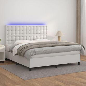vidaXL Vidaxl - Cama Box Spring Colch&oacute;n Y Led Cuero Sint&eacute;tico Blanco 160x200 Cm