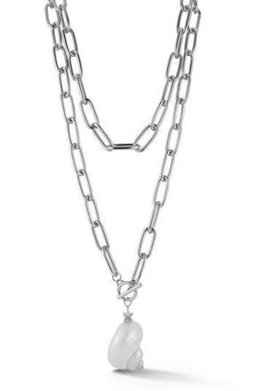 Sphera Milano Faux Pearl Shell Layered Necklace in Silver at Nordstrom Rack