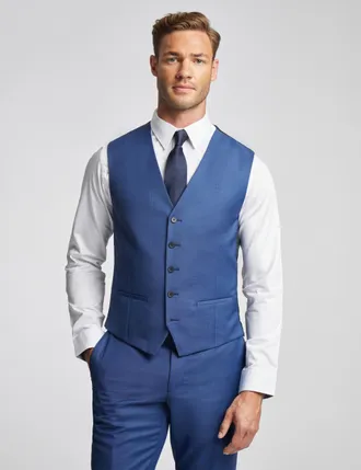Ted Baker Mens Slim Fit Sharkskin Waistcoat - Blue Wool - Size 40 (Chest)