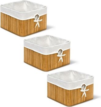 Relaxdays Set of 3 Relaxdays Storage Basket, Fabric Lining, Bamboo, Rectangular, Bathroom, Accessories, HxWxD: 20x31x31cm Natural