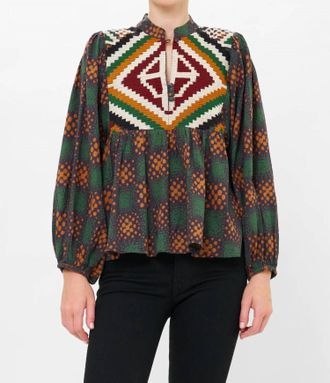 Oliphant Mandarin Balloon Top In Green Matrix