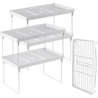 OEM Cuatro Estantes De Almacenamiento De Pl&aacute;stico Apilables Para La Cocina, Organizadores Blancos Y Estantes De Almacenamiento Para Armarios De Cocina, Es