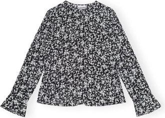 Ganni Gedrukte Crepe O-Hals Blouse - Dames - Blouses - Veelkleurig - S - Overhemden