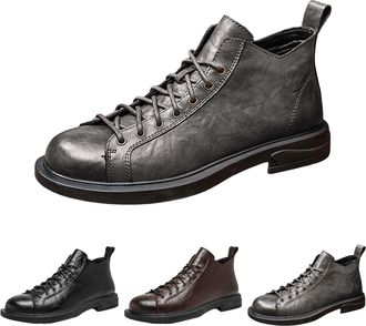 Generic Mens Dress Ankle Boots Casual Comfortable Lightweight Lace Up Derby Boots Retro Leather Round Toe Durable Non-Slip Rubber Sole Shoes for Work Daily We