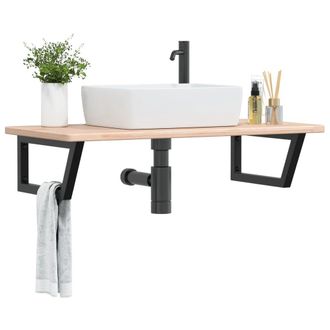 Berkfield Home Basin Shelf Wall Mounted Steel & Solid Wood Oak in Brown