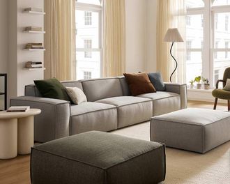 Castlery Jonathan Extended Sofa with Ottoman, Dove Grey, Modular, Low-Profile, Castlery