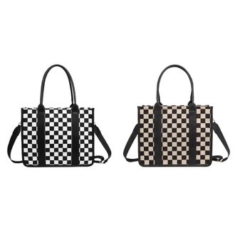 Generic Women Checkerboard Shoulder Bag Plaid Tote Handbag Nylon Crossbody Bag (Black)