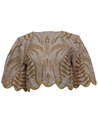 Farm Rio Farm Rio Lace Nature Scallop-Trimmed Crop Blouse, Size Int, Xs (Authentic Pre- Loved)