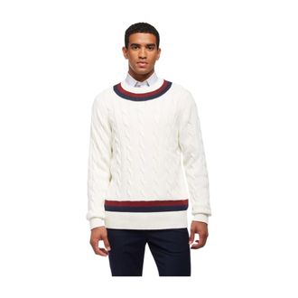 Brooks Brothers Supima Cotton Cable Tennis Jumper - male - Brooks Brothers - Round-neck Knitwear - White - 2XL - Knitwear