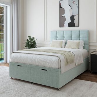 Bedmaster Linen Ottoman Divan Base & Square Headboard in Duck Egg Blue | Size: King