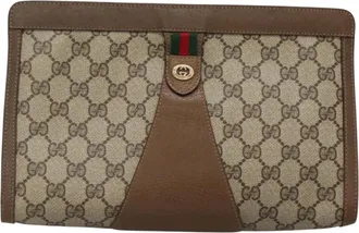 Gucci Ophidia Beige Canvas Clutch Bag (Pre-Owned)