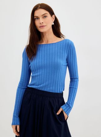 Contemporaine Womens Wide ribbing fitted boat-neck sweater