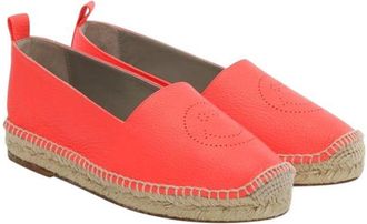 Anya Hindmarch Smiley Neon Coral Leather Espadrille Size 37