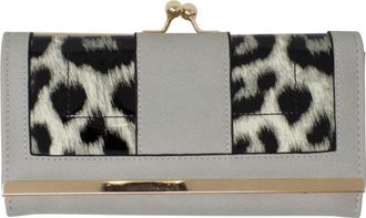 Generic Ladies Metal Finish Clip Top Card Slots Women Wallet Bag Animal Print Clutch Purse Handbag 1178 (Grey)
