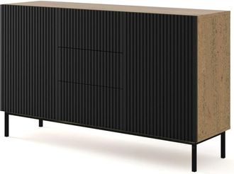 AKL FURNITURE Cómoda efecto madera Crema y Negro LED