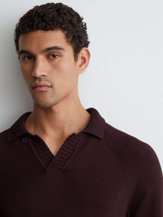 Reiss Bordeaux Cotton Open-collar Polo Jumper, Xxl