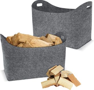 OEM 2 Cestas De Fieltro Con Asa Reforzada, Bolsa De Fieltro Para Guardar Le&ntilde;a, Peri&oacute;dicos, Comida, Etc. Gris Claro 55 X 30 X 40 Cm