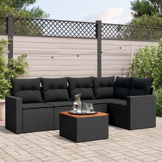 vidaXL Vidaxl - Set De Sof&aacute;s De Jard&iacute;n 6 Piezas Y Cojines Rat&aacute;n Sint&eacute;tico Negro