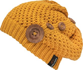 Chillouts Beanie CHILLOUTS Nelly Hat, Damen, gelb (curry), Obermaterial: 100% Polyacryl, M&uuml;tzen Beanie, mit modernem Strickmuster und Zierkn&ouml;pfen