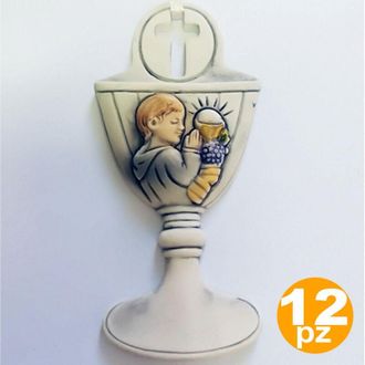 Trade Shop Trade Shop - Set 12 Bomboniere Comunione Bambino Calice Eucarestia Bianco Ceramica Appendino