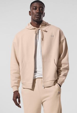 Alo | Accolade Full Zip Hoodie in Macadamia Beige, Size: Large