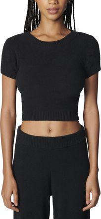 Florence By Mills Womens Cozy Crop Short Sleeve Sweater, Black, XXS