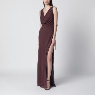 Andamane Aubergine silk-blend long dress