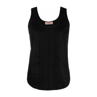 Twinset Tops, Dames, Zwart, S, Geplooide Top met Kantdetails
