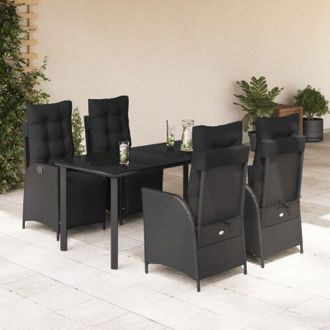 vidaXL Set De Muebles Jard&iacute;n 5 Pzas Con Cojines Rat&aacute;n Sint&eacute;tico Negro Vidaxl