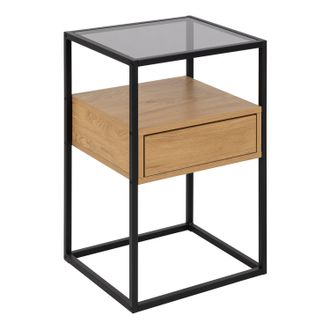 Furniture To Go Randolf Square Bedside Table with 1 Drawer in Black & Oak