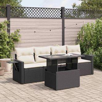 vidaXL Vidaxl - Set De Muebles De Jard&iacute;n 5 Pzas Y Cojines Rat&aacute;n Sint&eacute;tico Negro