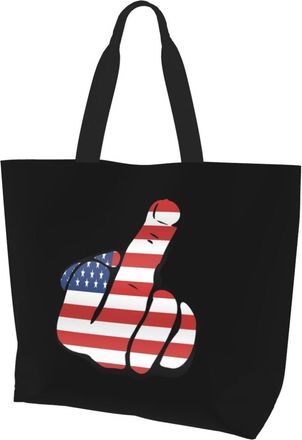 AOOEDM Middle Flipping Off Up Yours Finger Usa American Flag Ladies Canvas Tote Reusable Shopping Bag