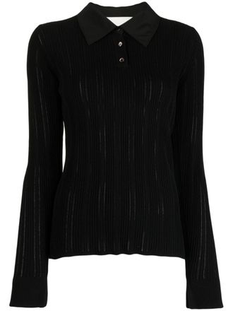 3.1 Phillip Lim Ribgebreide polotop - Zwart