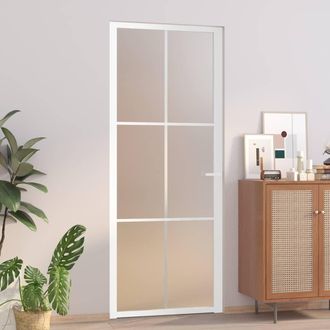 vidaXL Vidaxl - Puerta Interior De Vidrio Y Aluminio Blanco Mate 83x201,5 Cm