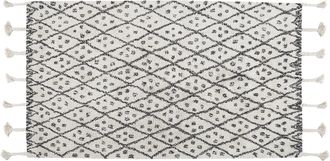 Beliani Beliani - Alfombra De Algod&oacute;n Blanco Crema Negro 80 X 150 Cm Geom&eacute;trico Borlas Agadir
