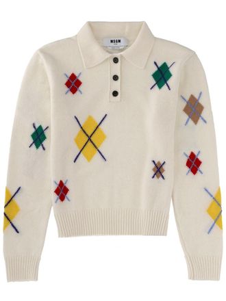 Msgm Polo Shirt With Argyle Multicolor Pattern