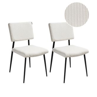 Beliani Beliani - Conjunto De 2 Sillas De Comedor Patas De Hierro Tapicer&iacute;a De Pana Blanco Crema Sturgis