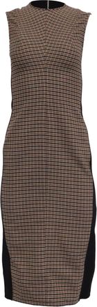 Victoria Beckham Sleeveless Darted Midi Dress in Brown Wool