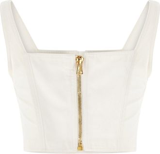 Balmain Lion-Head Button Cotton Canvas Tank Top - White