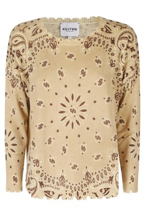 Kujten Milk Anise Bandana Print Cashmere Sweater