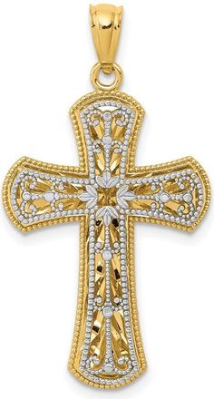 Diamond2Deal 14k Two-tone Gold Polished 2 Level Cross Pendant
