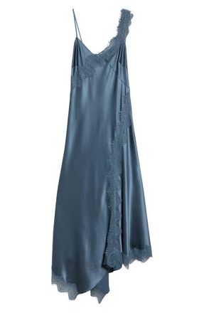 Veronica Beard Vernon Satin & Lace Slipdress in Blue Steel at Nordstrom, Size 10