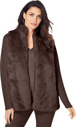 Roaman's Faux Fur Cardigan Sweater in Chocolate at Nordstrom, Size 12