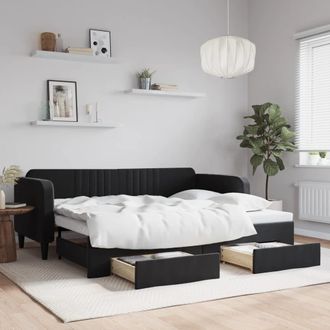 vidaXL Sof&aacute; Cama Nido Con Cajones Terciopelo Negro 90x200 Cm Vidaxl