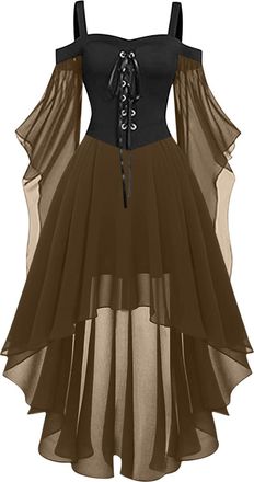 Generic Medieval Costume Women, Halloween Dresses Vintage Lace Renaissance Victorian Dress Cold Shoulder Butterfly Sleeve Retro Steampunk Rockabilly Goth 80s 