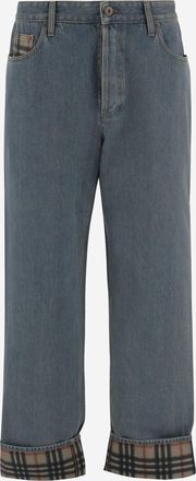 Burberry Mens Jeans Cotton Denim With Checked Cuffs