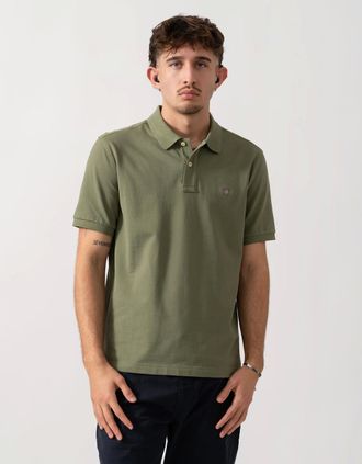 GANT Mens GANT Mens Regular Fit Short Sleeve Shield Logo Pique Polo - 303 Moss Green - Tan - Size: 40/Regular