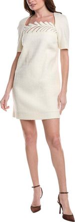 Oscar De La Renta Oscar De La Renta Fern Embroidered Silk-Lined Wool-Blend Shift Dress