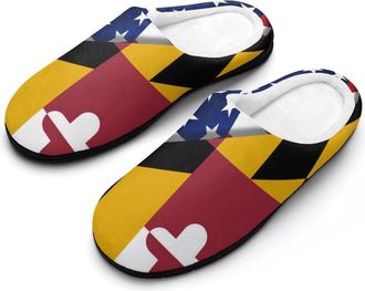 Generic U.S.A And Maryland State Flag Mens House Slippers Memory Foam Washable Cotton Slip on Home Shoes