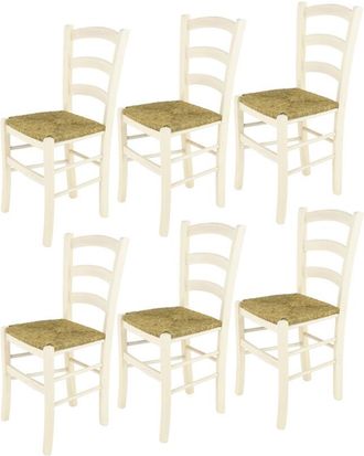 Tommychairs Tommychairs 6 Sillas Venice En Haya Anilina Blanca Y Asiento En Paja